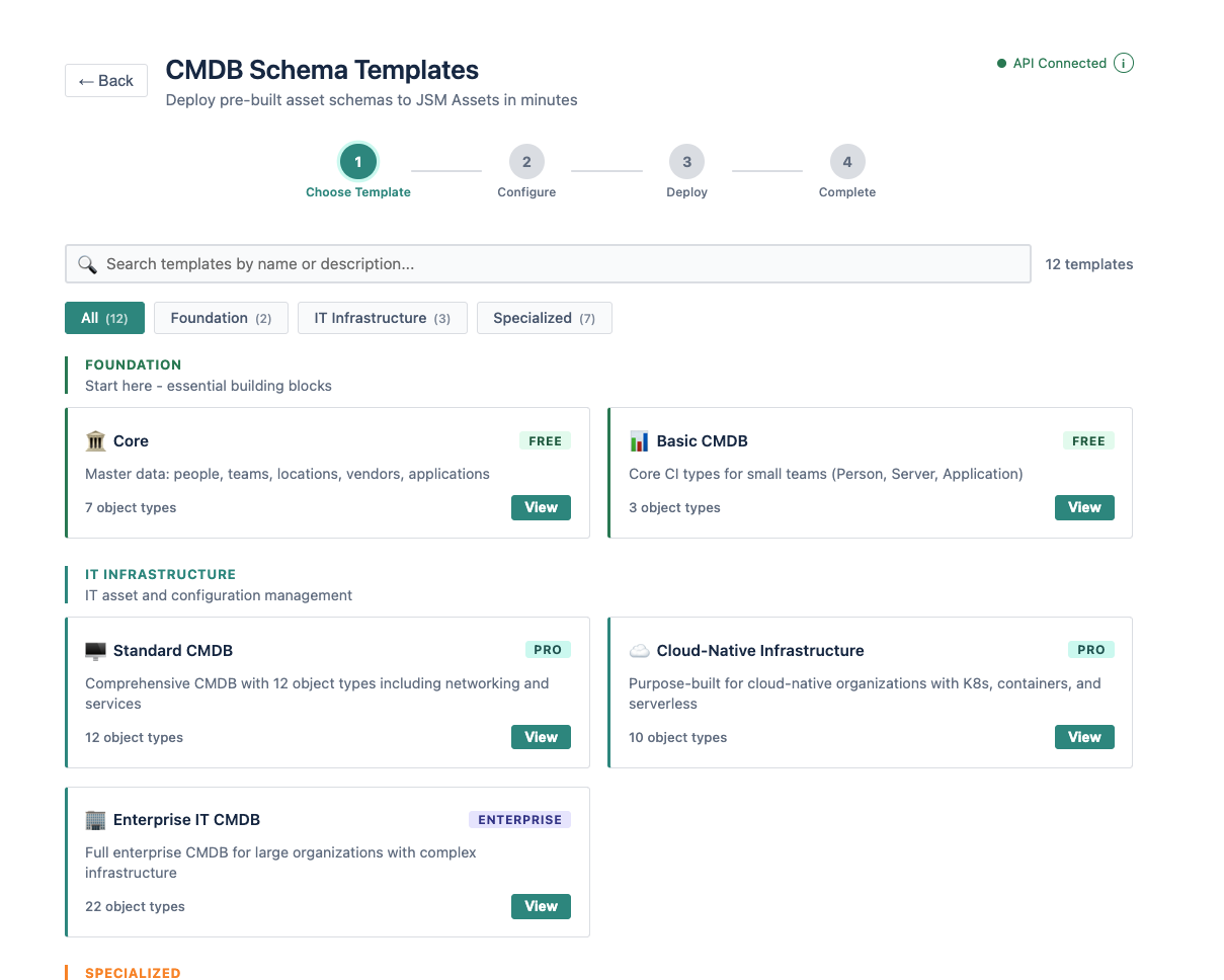 Choose from ready-made service structures in JSM LaunchPad